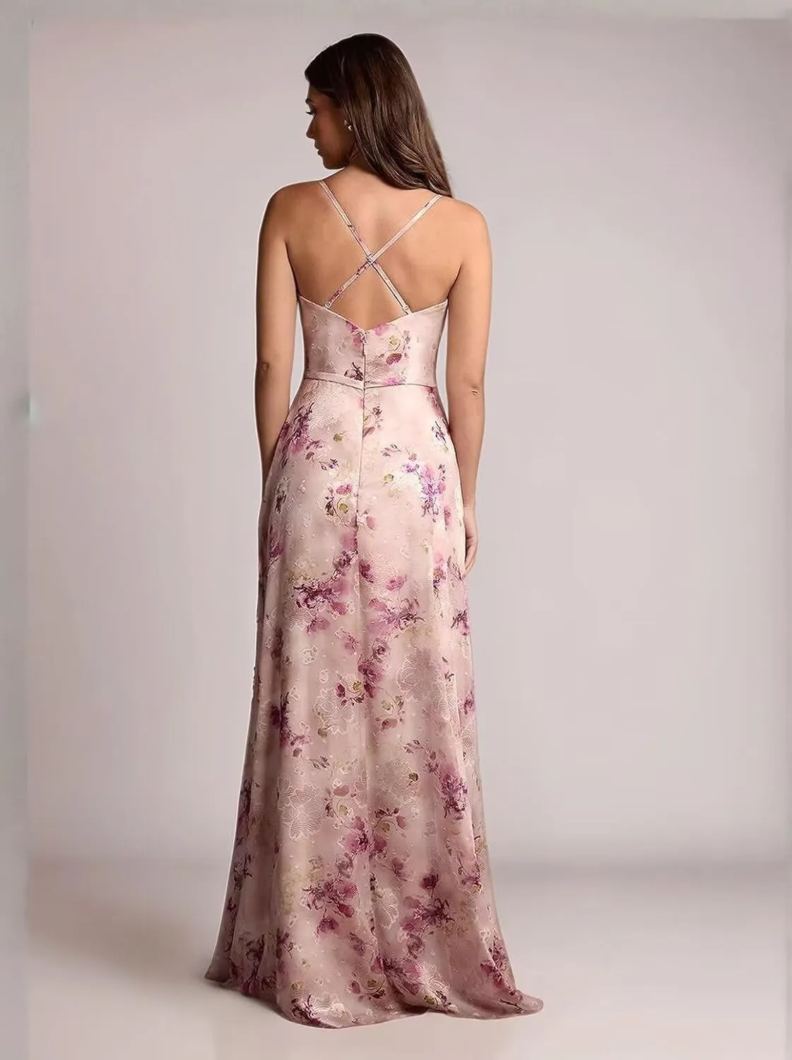 Chiffon Floral Prom Dress for Women Long Bridesmaid Dresses Leg Slit Wedding Guest Formal Gown