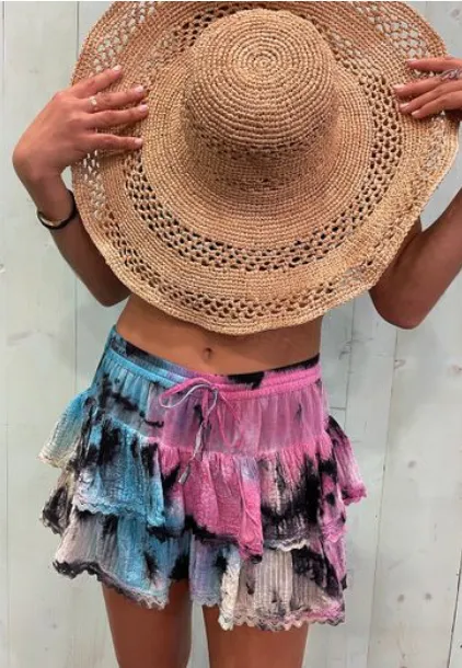 Coquette Tie Dye Embroidered Skort