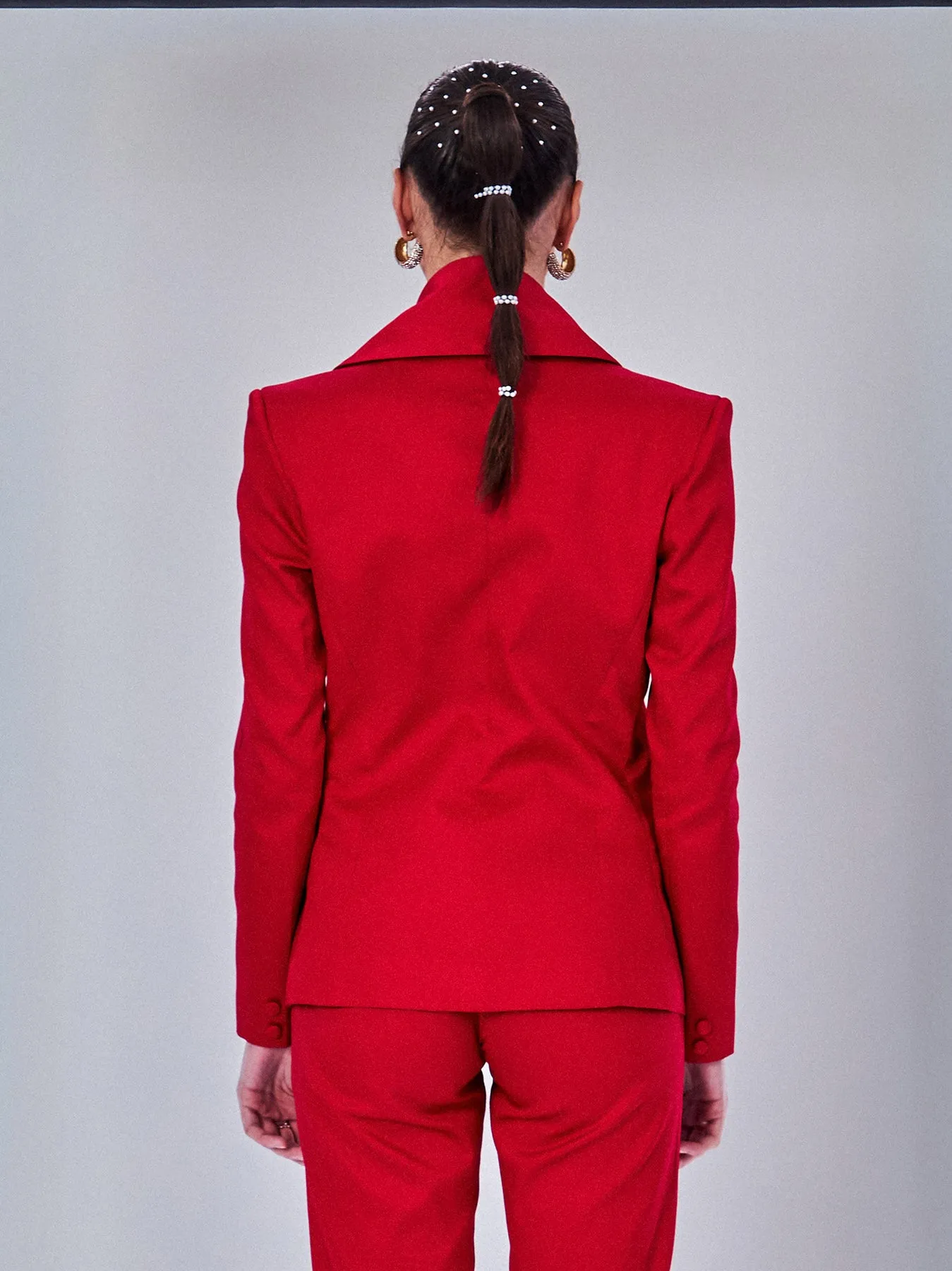 Cowl Collar Blazer in Crimson Red