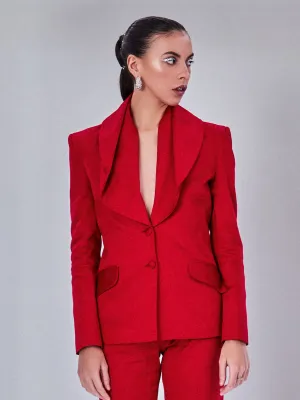 Cowl Collar Blazer in Crimson Red