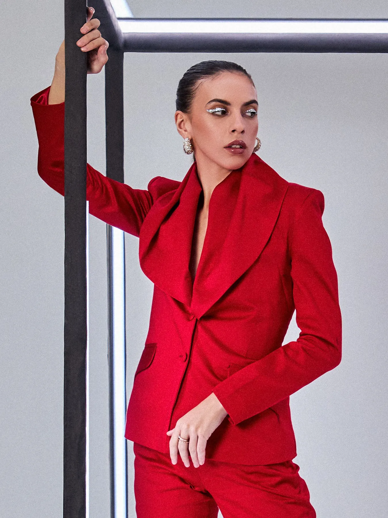 Cowl Collar Blazer in Crimson Red