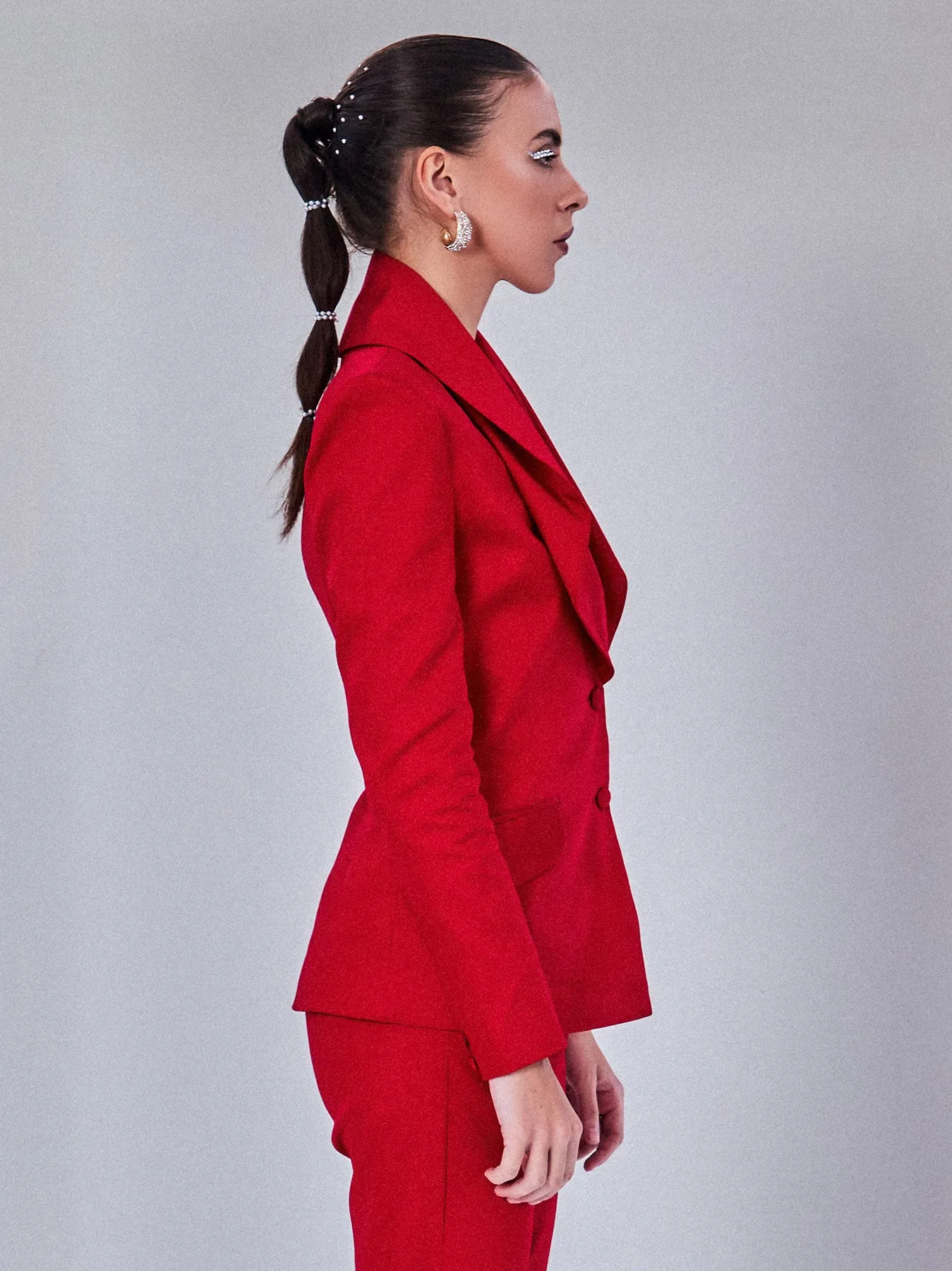 Cowl Collar Blazer in Crimson Red