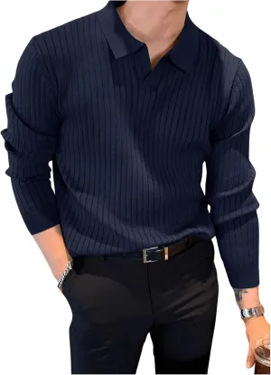 COZYEASE Men's Solid Ribbed Knit Sweater Casual Long Sleeve Shirt Pullover Tops