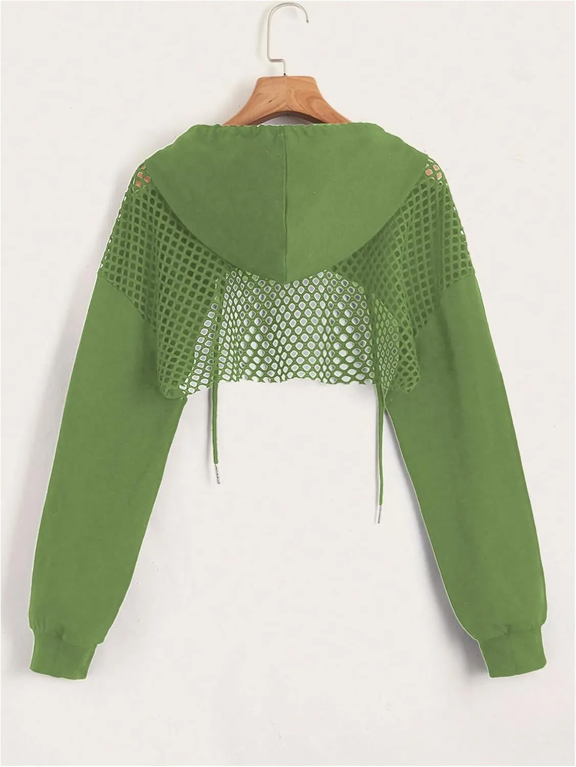 COZYEASE Women's Sports Cropped Sweatshirt Hollow Out Crop Tops Drop Shoulder Drawstring Pullover Cropped Hoodie