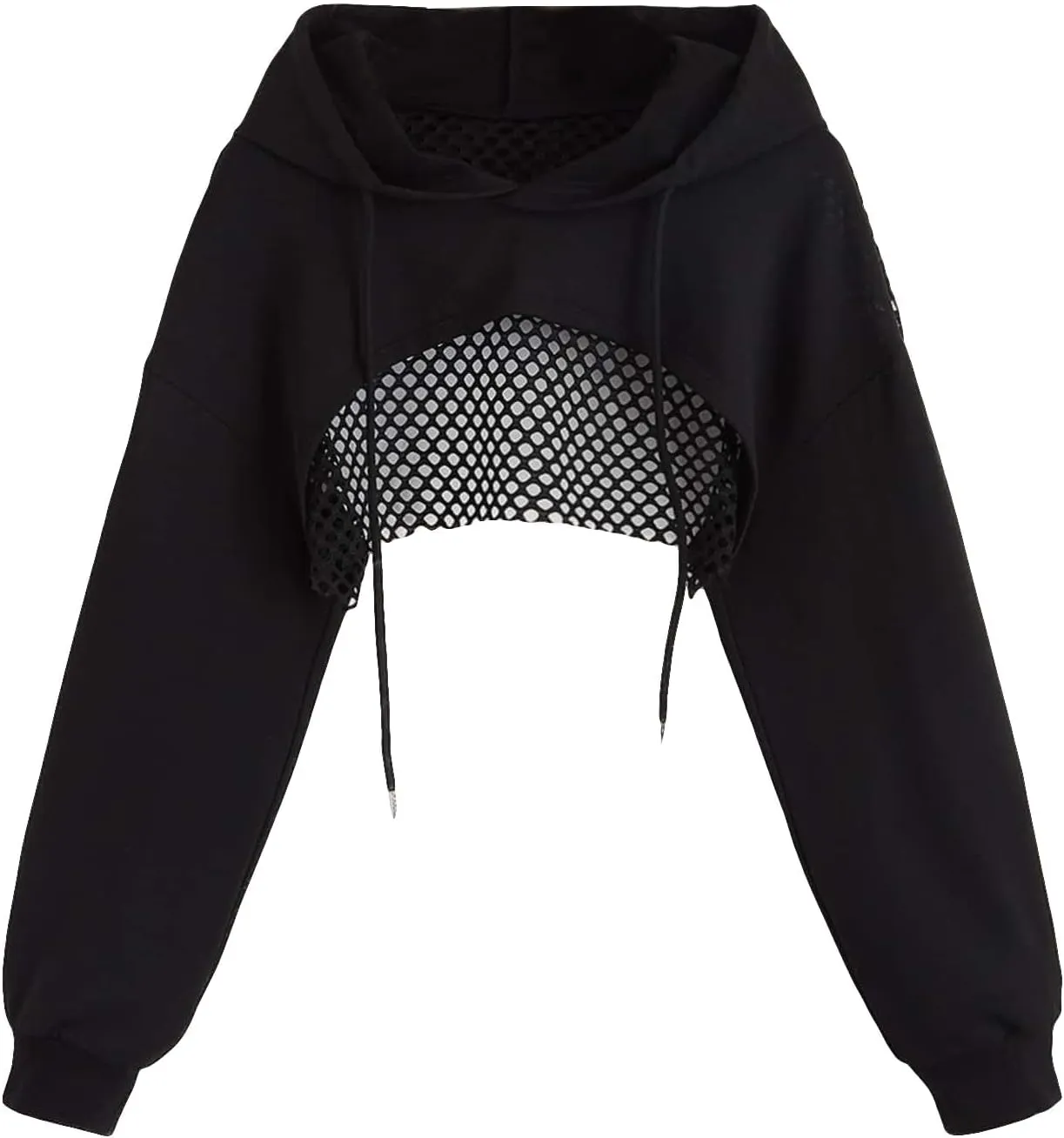 COZYEASE Women's Sports Cropped Sweatshirt Hollow Out Crop Tops Drop Shoulder Drawstring Pullover Cropped Hoodie