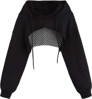 COZYEASE Women's Sports Cropped Sweatshirt Hollow Out Crop Tops Drop Shoulder Drawstring Pullover Cropped Hoodie