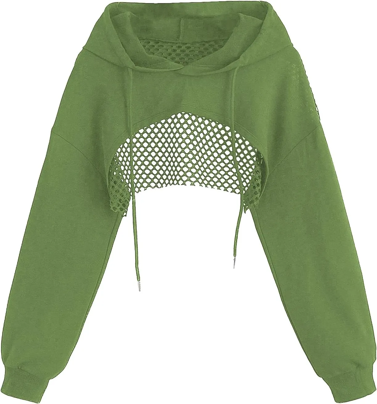 COZYEASE Women's Sports Cropped Sweatshirt Hollow Out Crop Tops Drop Shoulder Drawstring Pullover Cropped Hoodie