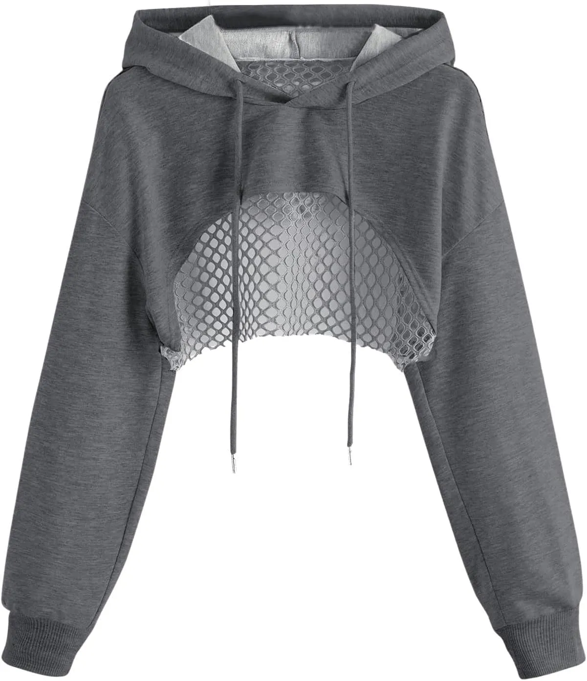 COZYEASE Women's Sports Cropped Sweatshirt Hollow Out Crop Tops Drop Shoulder Drawstring Pullover Cropped Hoodie