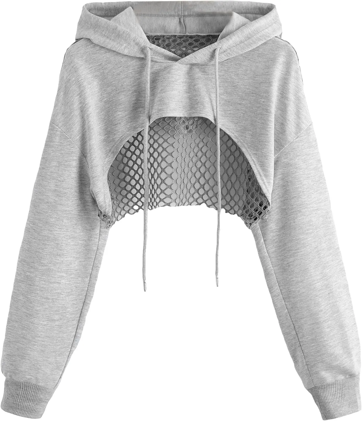 COZYEASE Women's Sports Cropped Sweatshirt Hollow Out Crop Tops Drop Shoulder Drawstring Pullover Cropped Hoodie