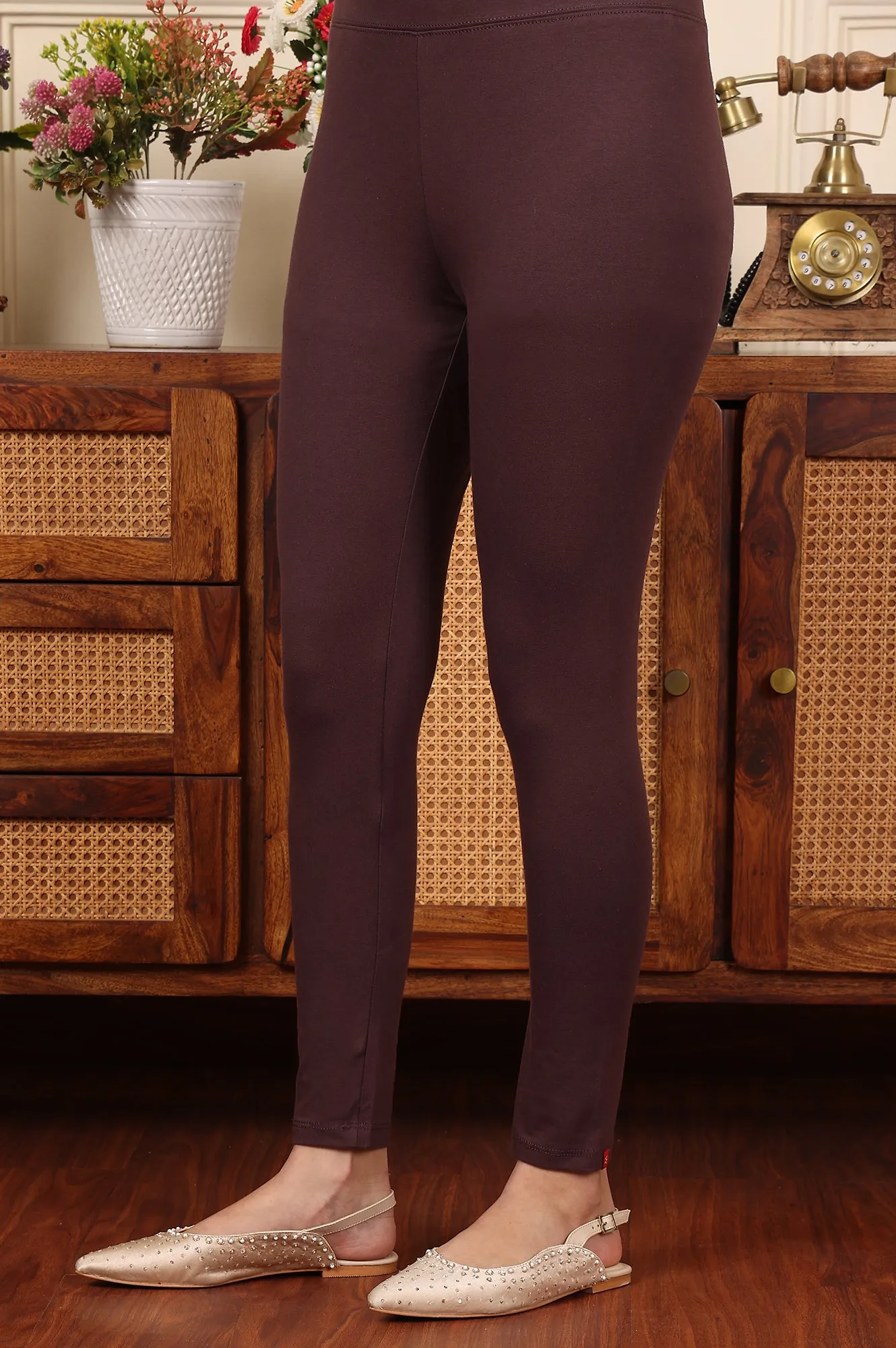 Dark Brown Knitted Cotton Lycra Tights