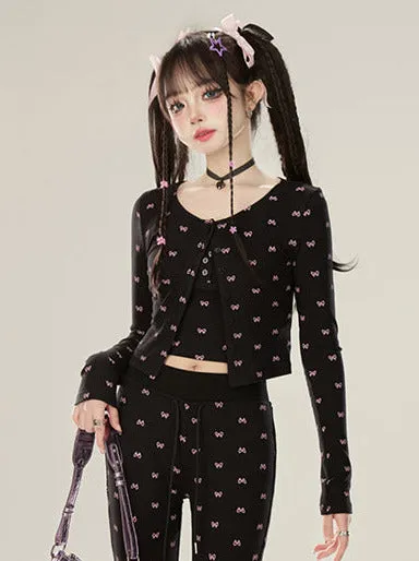 Dress Lazy Chic Pants Cardigan   Black Bootcut Suspender