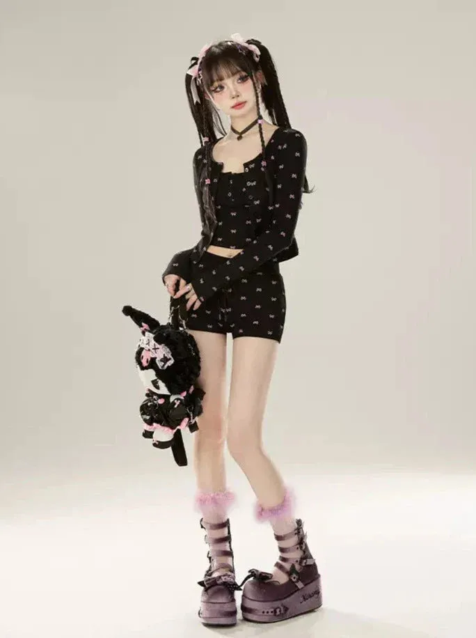 Dress Lazy Chic Pants Cardigan   Black Bootcut Suspender