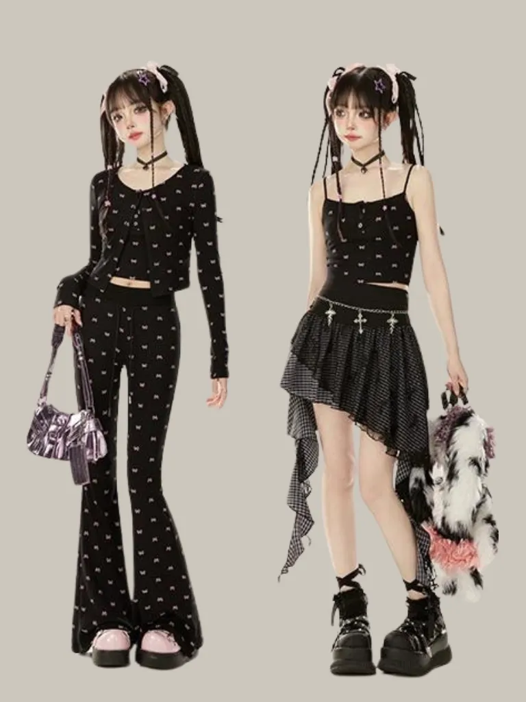 Dress Lazy Chic Pants Cardigan   Black Bootcut Suspender