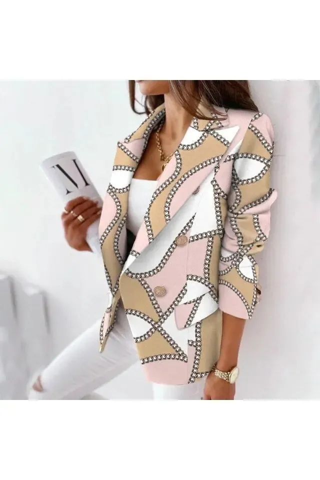 Elegant Women's Fashion Blazer | Spring/Autumn Office Lady Style | Plaid Pattern & Double Breasted Design