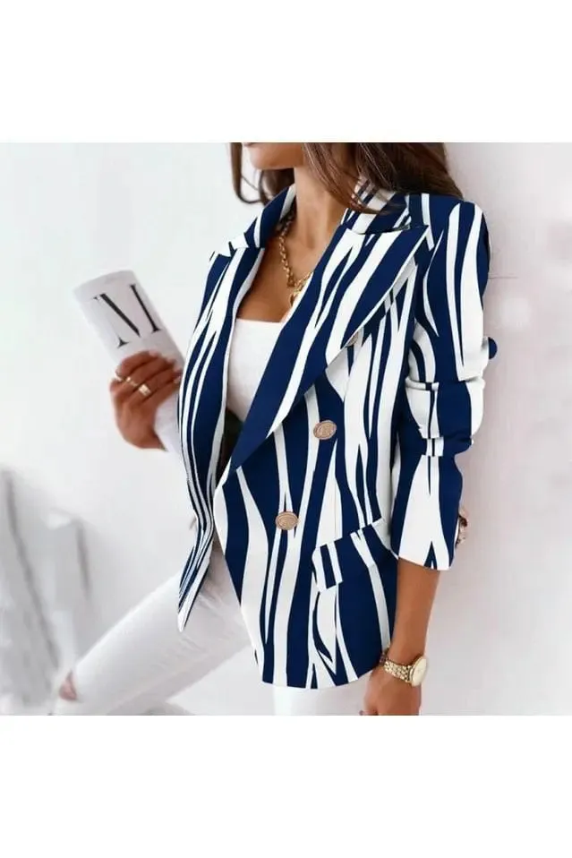Elegant Women's Fashion Blazer | Spring/Autumn Office Lady Style | Plaid Pattern & Double Breasted Design