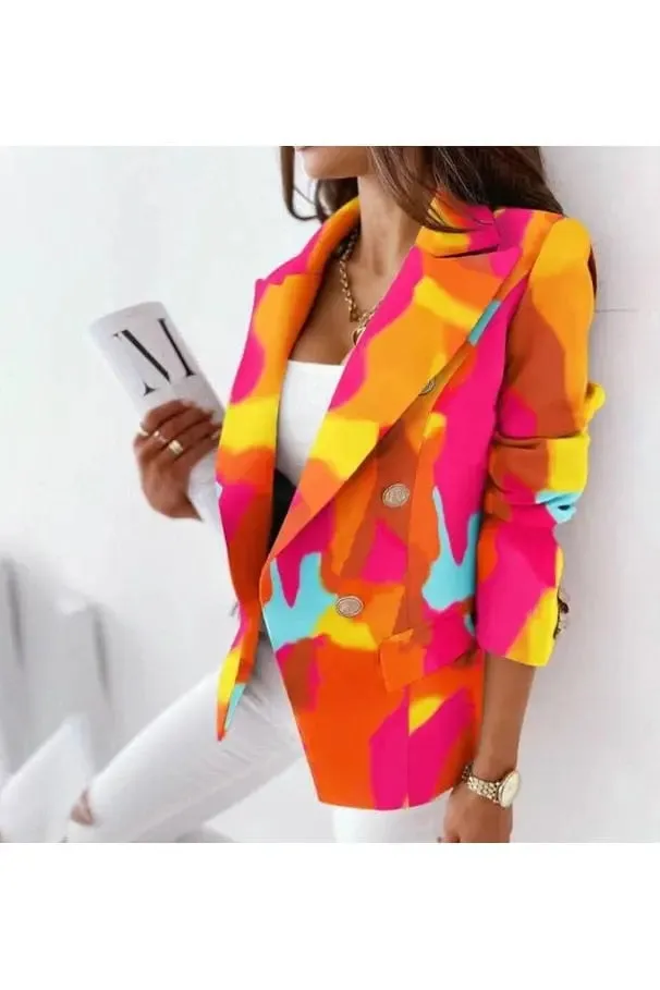Elegant Women's Fashion Blazer | Spring/Autumn Office Lady Style | Plaid Pattern & Double Breasted Design