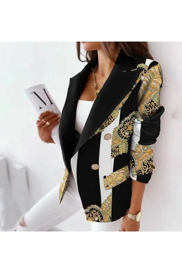 Elegant Women's Fashion Blazer | Spring/Autumn Office Lady Style | Plaid Pattern & Double Breasted Design