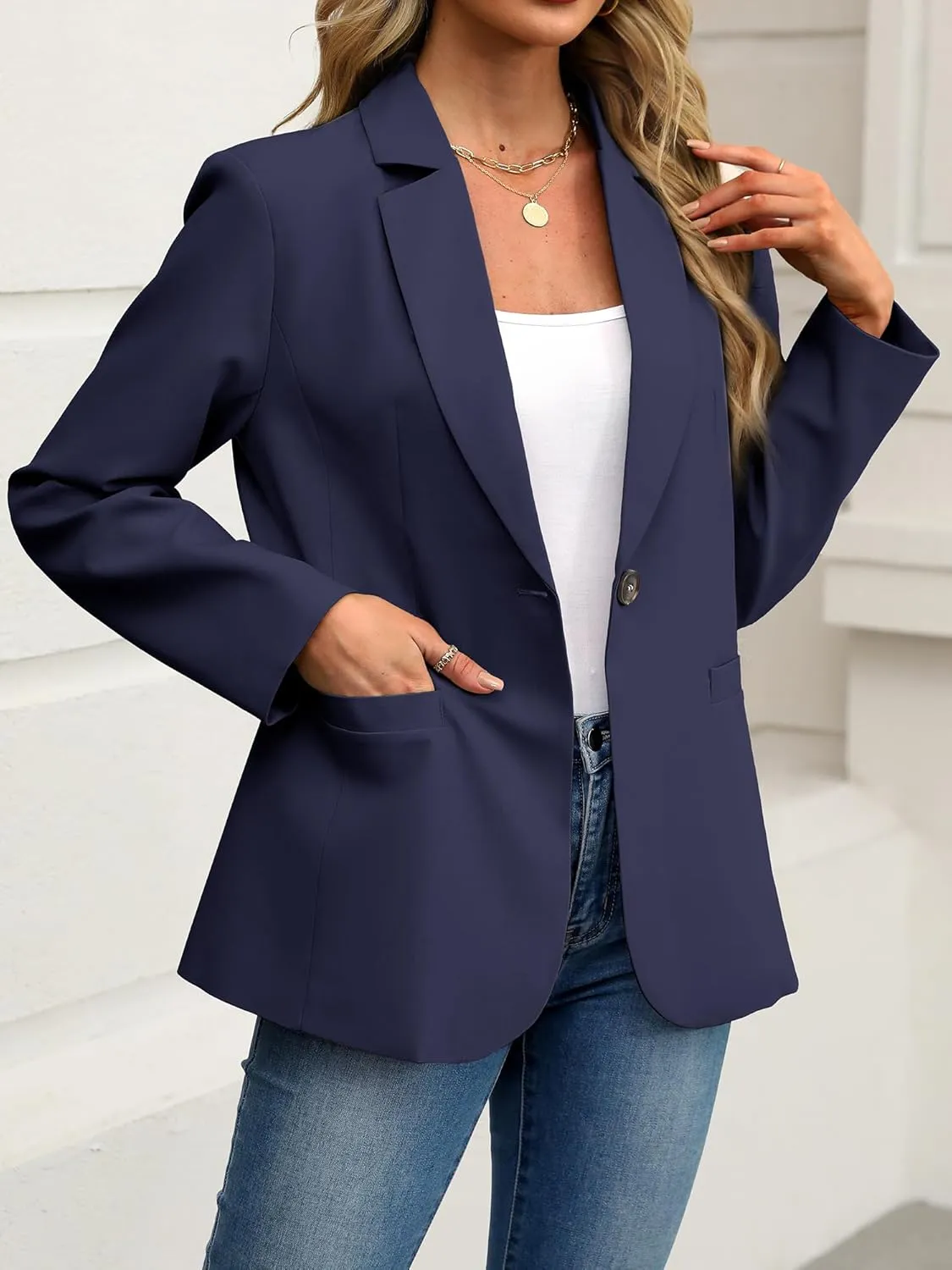 ELLEVEN Women's Blazer Business Casual Lightweight Suit - Long Sleeve Slim Fit Work Office Jacket with Pockets