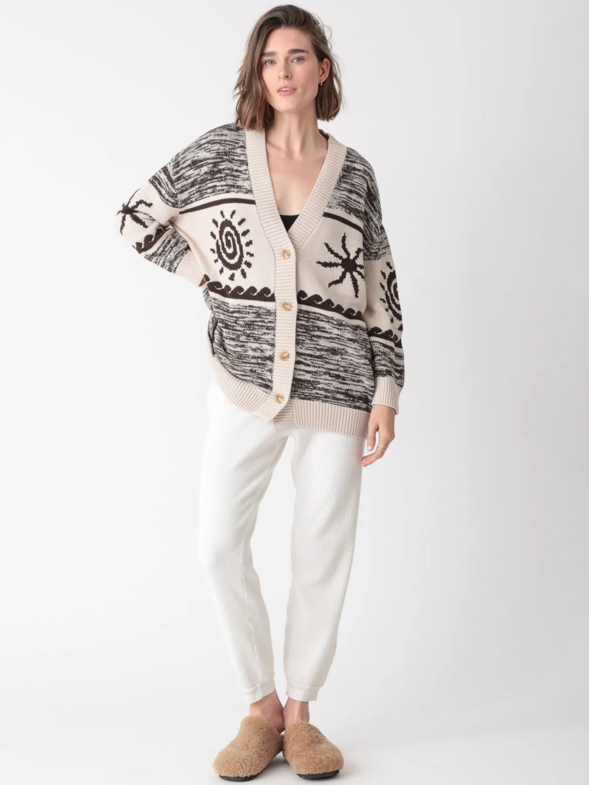 Everyday Cardigan - Ivory / Cocoa Intarsia