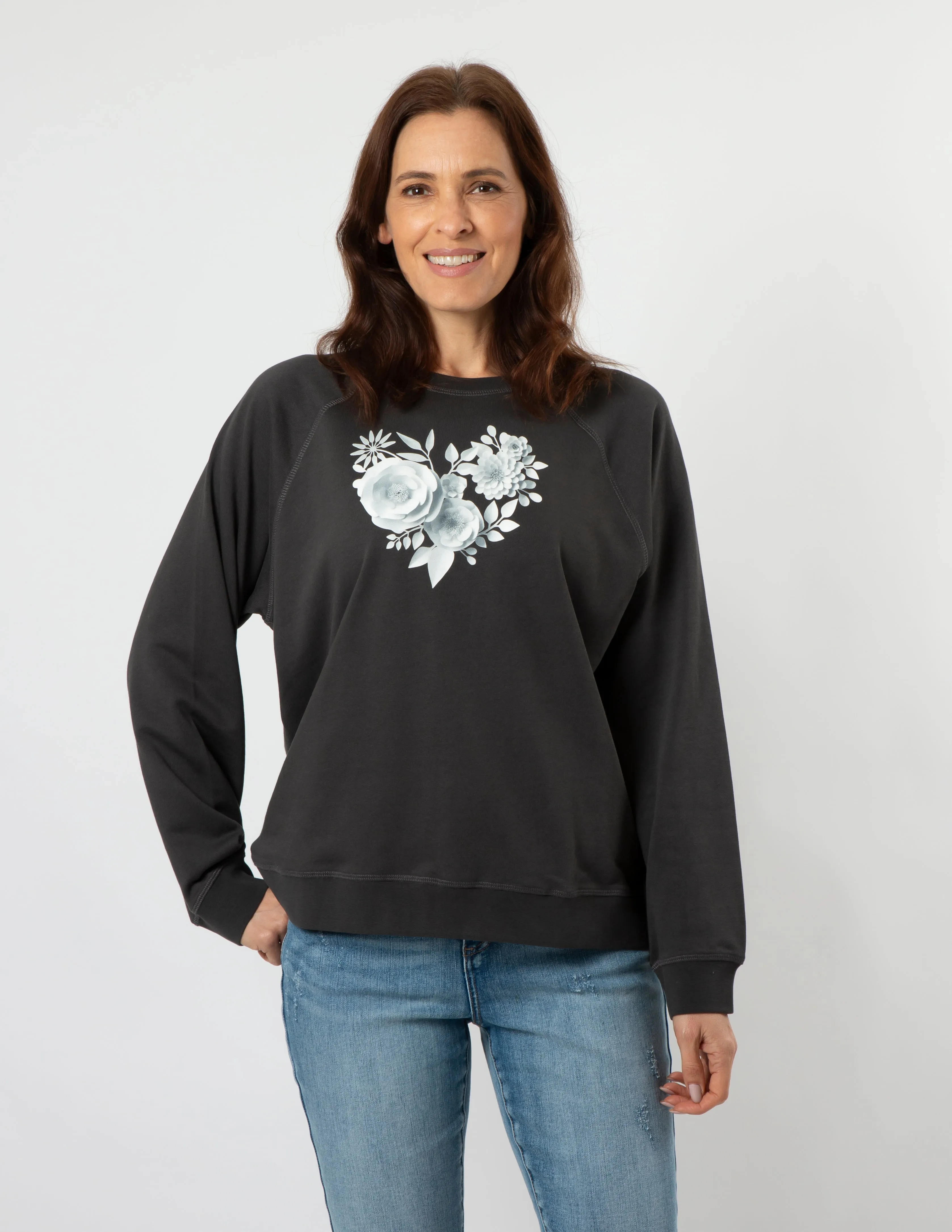 Everyday Sweater - Black Paper Flowers Heart