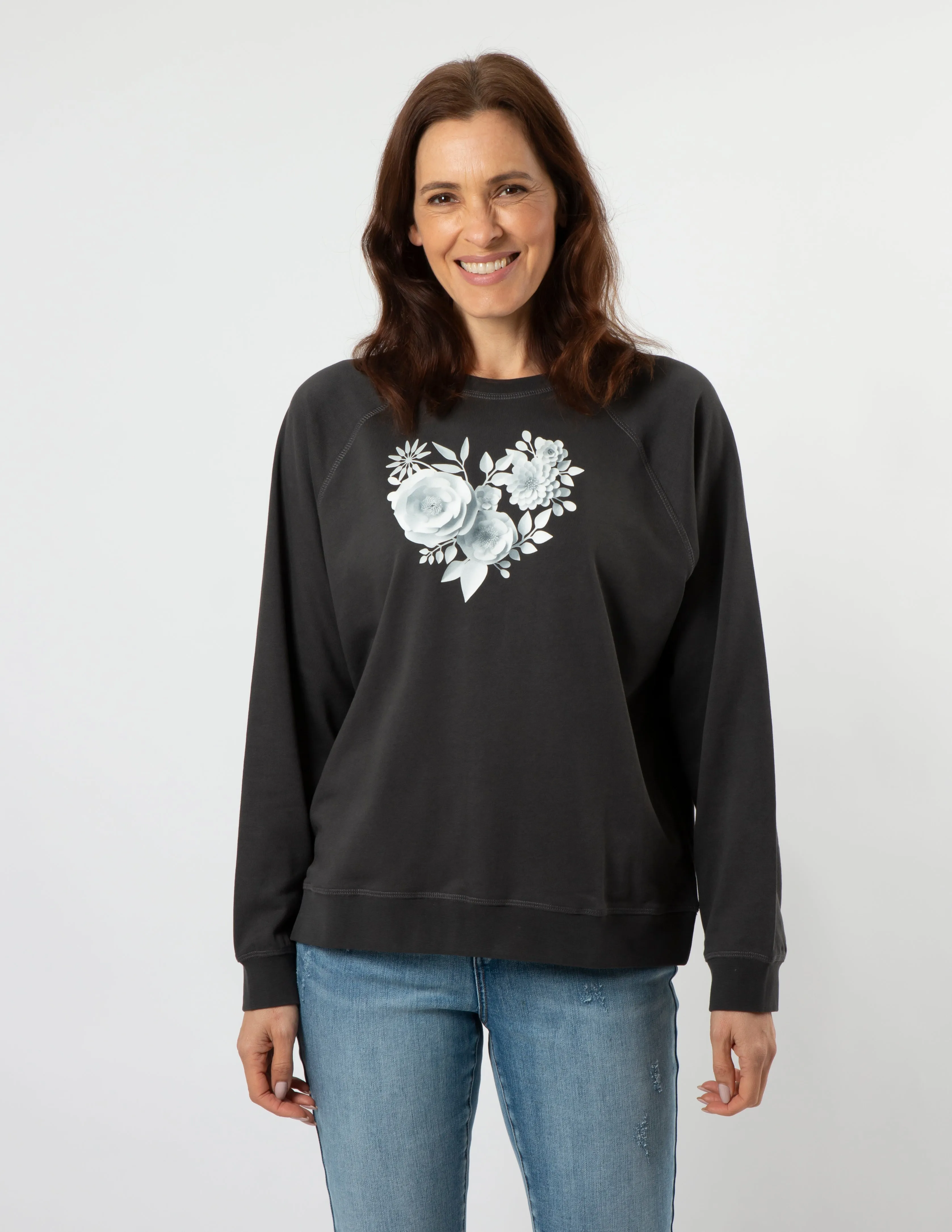 Everyday Sweater - Black Paper Flowers Heart