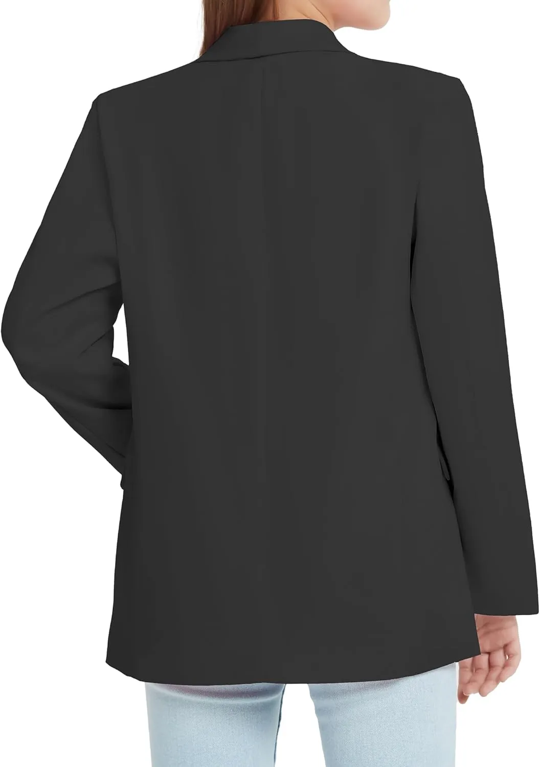 EXARUS Girls Blazer Long Sleeve Shawl Collar Formal Blazers Suit Jacket Open Front Inner Pocket for Kids Size 6-12 Year