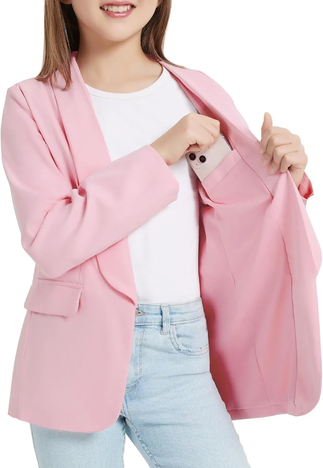 EXARUS Girls Blazer Long Sleeve Shawl Collar Formal Blazers Suit Jacket Open Front Inner Pocket for Kids Size 6-12 Year