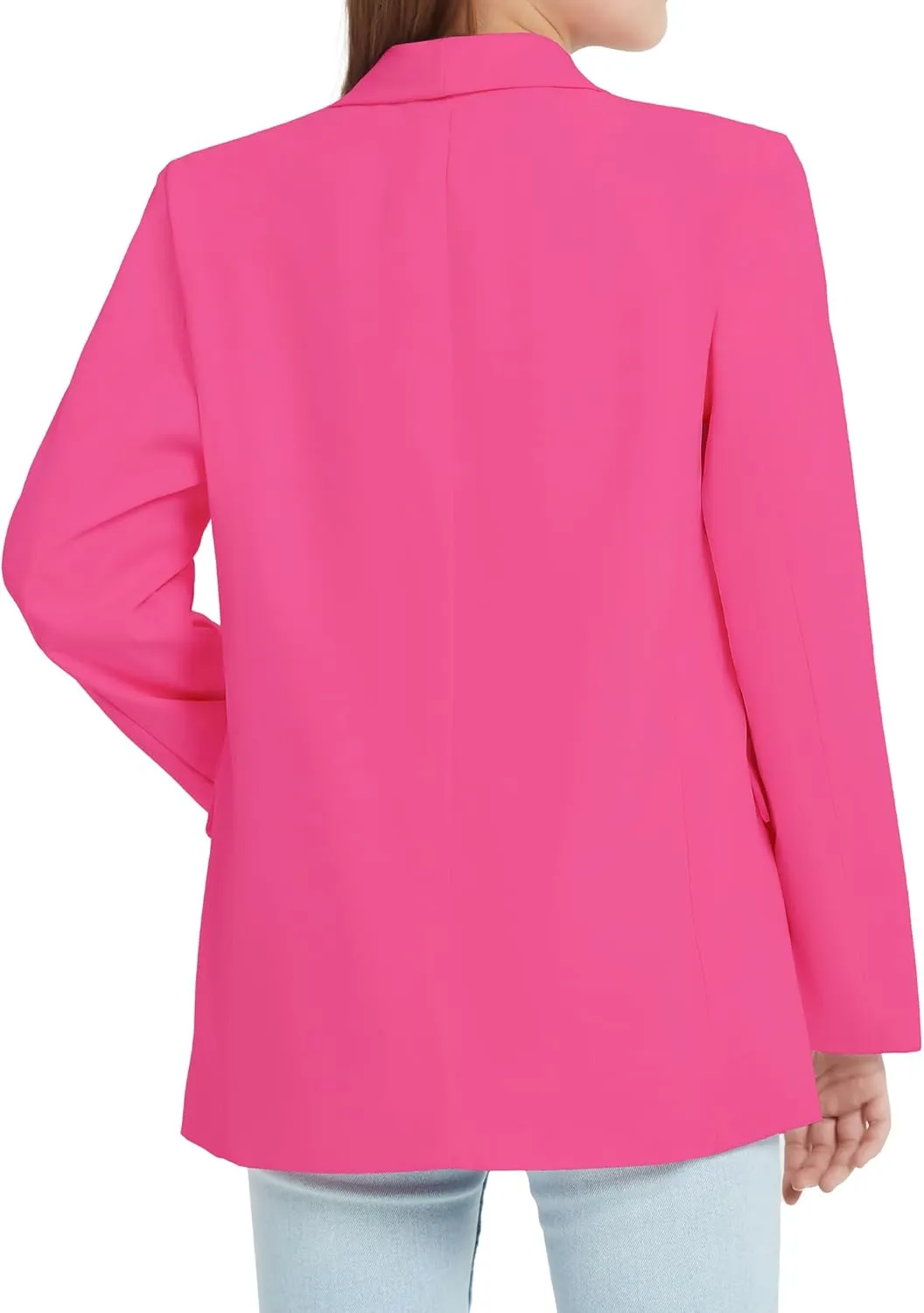 EXARUS Girls Blazer Long Sleeve Shawl Collar Formal Blazers Suit Jacket Open Front Inner Pocket for Kids Size 6-12 Year