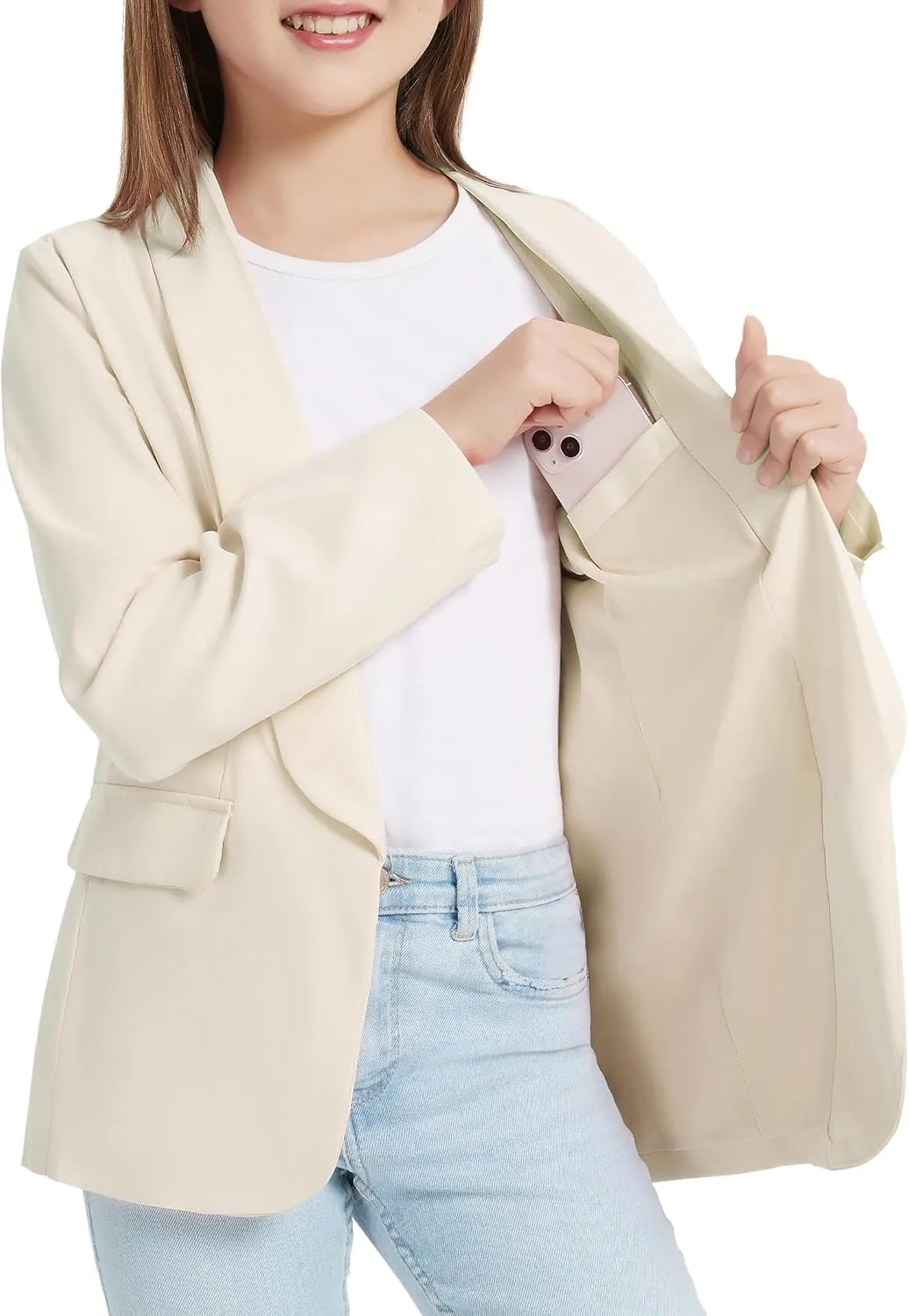 EXARUS Girls Blazer Long Sleeve Shawl Collar Formal Blazers Suit Jacket Open Front Inner Pocket for Kids Size 6-12 Year