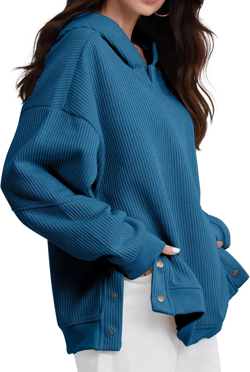 FAIABLE Womens Hoodies Oversized Sweatshirts Button Hooded Pullover Sweatshirt Long Sleeve Casual Tops 2025