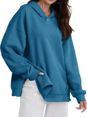 FAIABLE Womens Hoodies Oversized Sweatshirts Button Hooded Pullover Sweatshirt Long Sleeve Casual Tops 2025