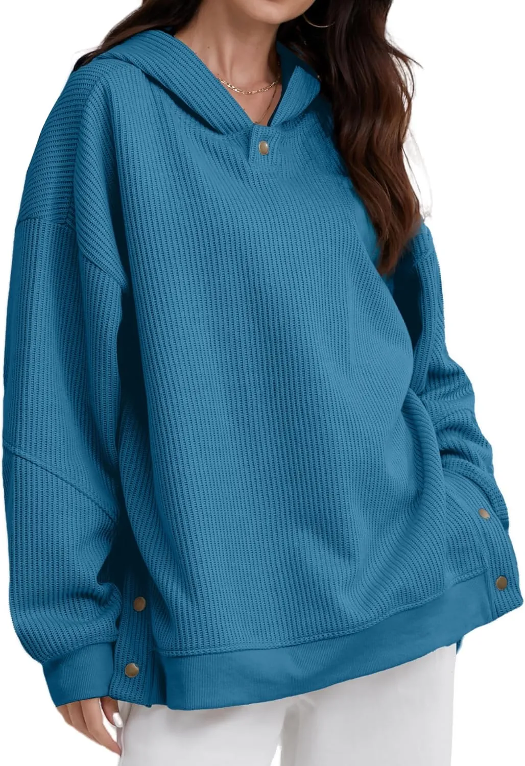FAIABLE Womens Hoodies Oversized Sweatshirts Button Hooded Pullover Sweatshirt Long Sleeve Casual Tops 2025