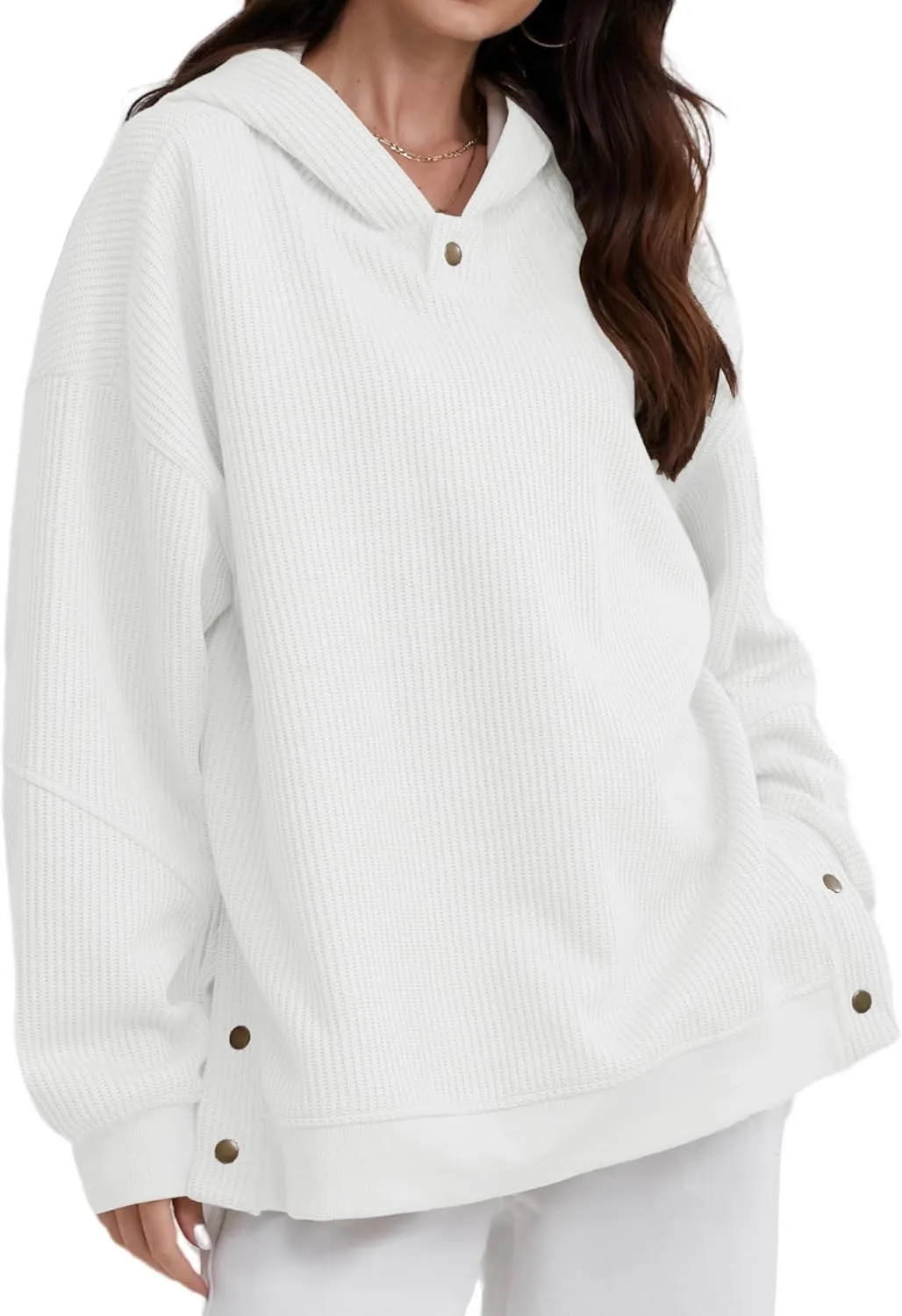 FAIABLE Womens Hoodies Oversized Sweatshirts Button Hooded Pullover Sweatshirt Long Sleeve Casual Tops 2025