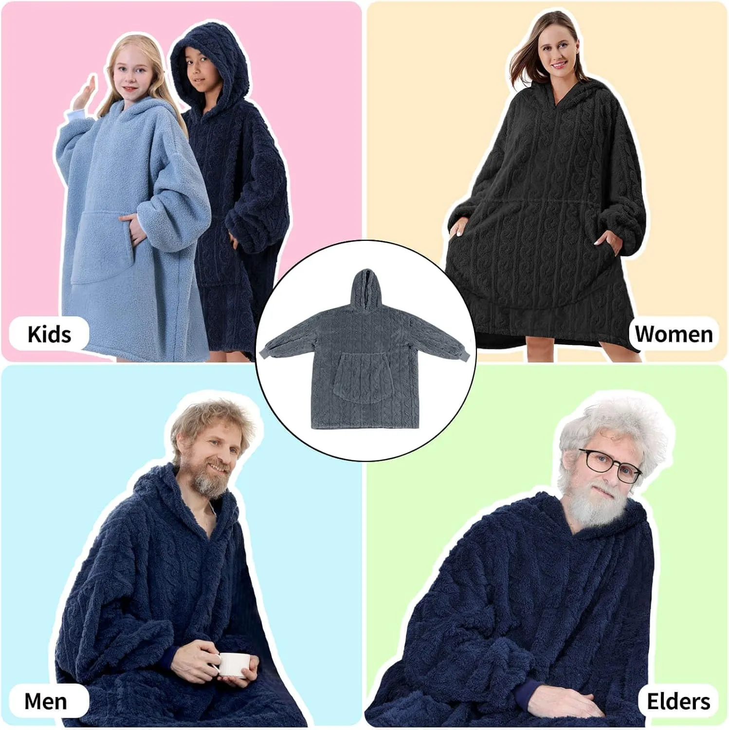 FestiCorp Oversized Blanket Hoodie for Adults - Extra Long Wearable Sweatshirt with Giant Sleeve, Hood and Pocket