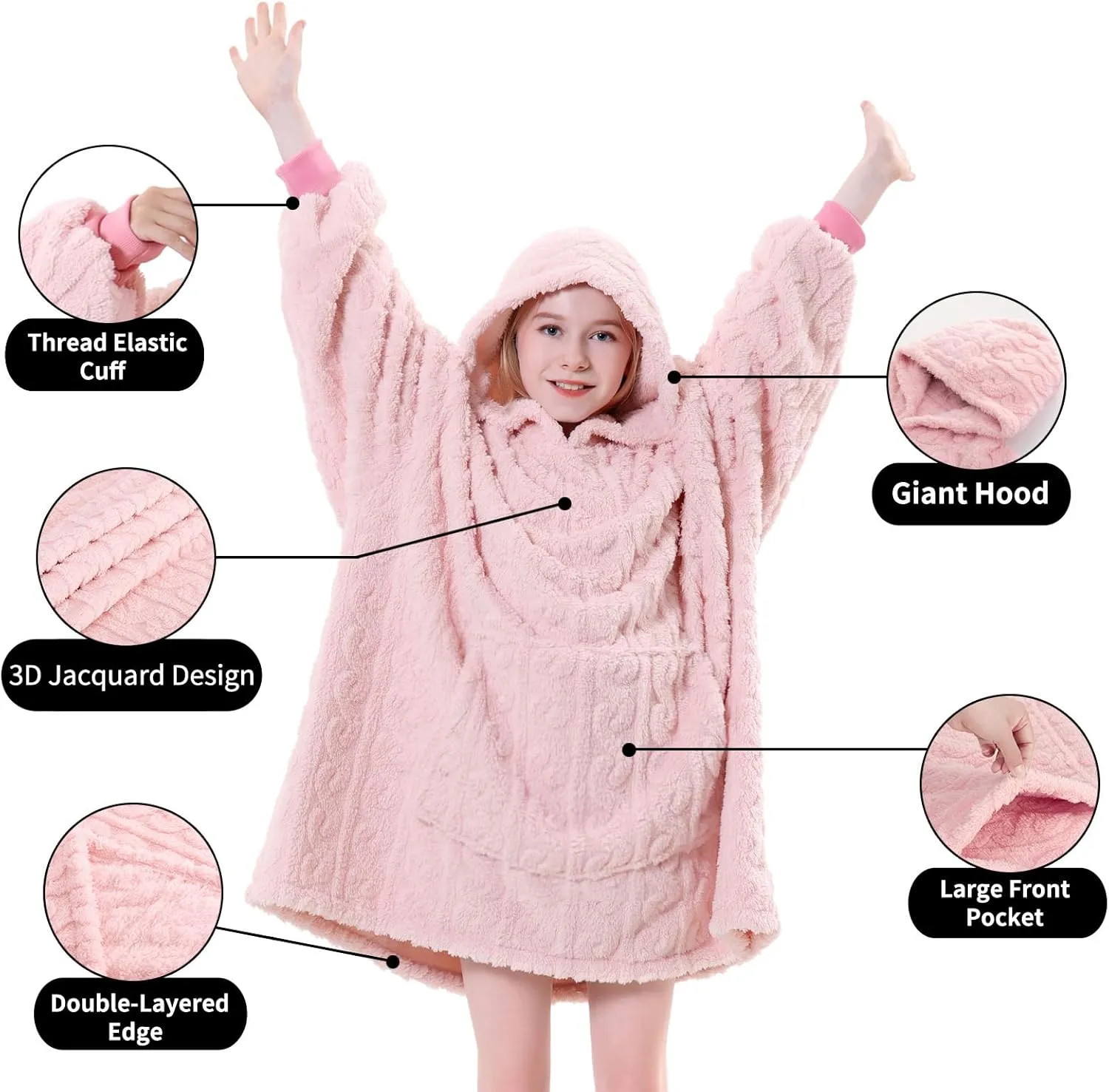 FestiCorp Oversized Blanket Hoodie for Adults - Extra Long Wearable Sweatshirt with Giant Sleeve, Hood and Pocket