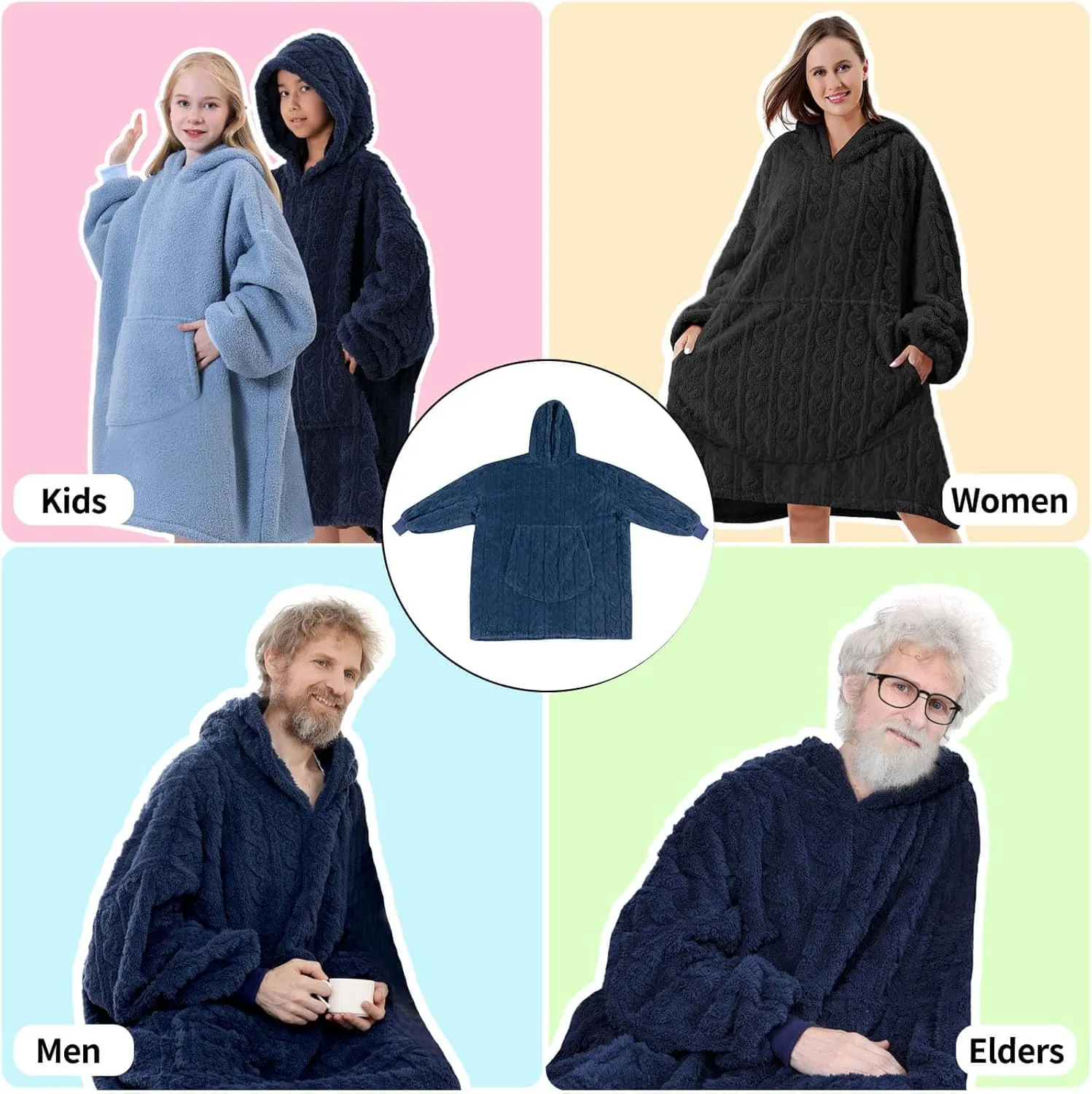 FestiCorp Oversized Blanket Hoodie for Adults - Extra Long Wearable Sweatshirt with Giant Sleeve, Hood and Pocket