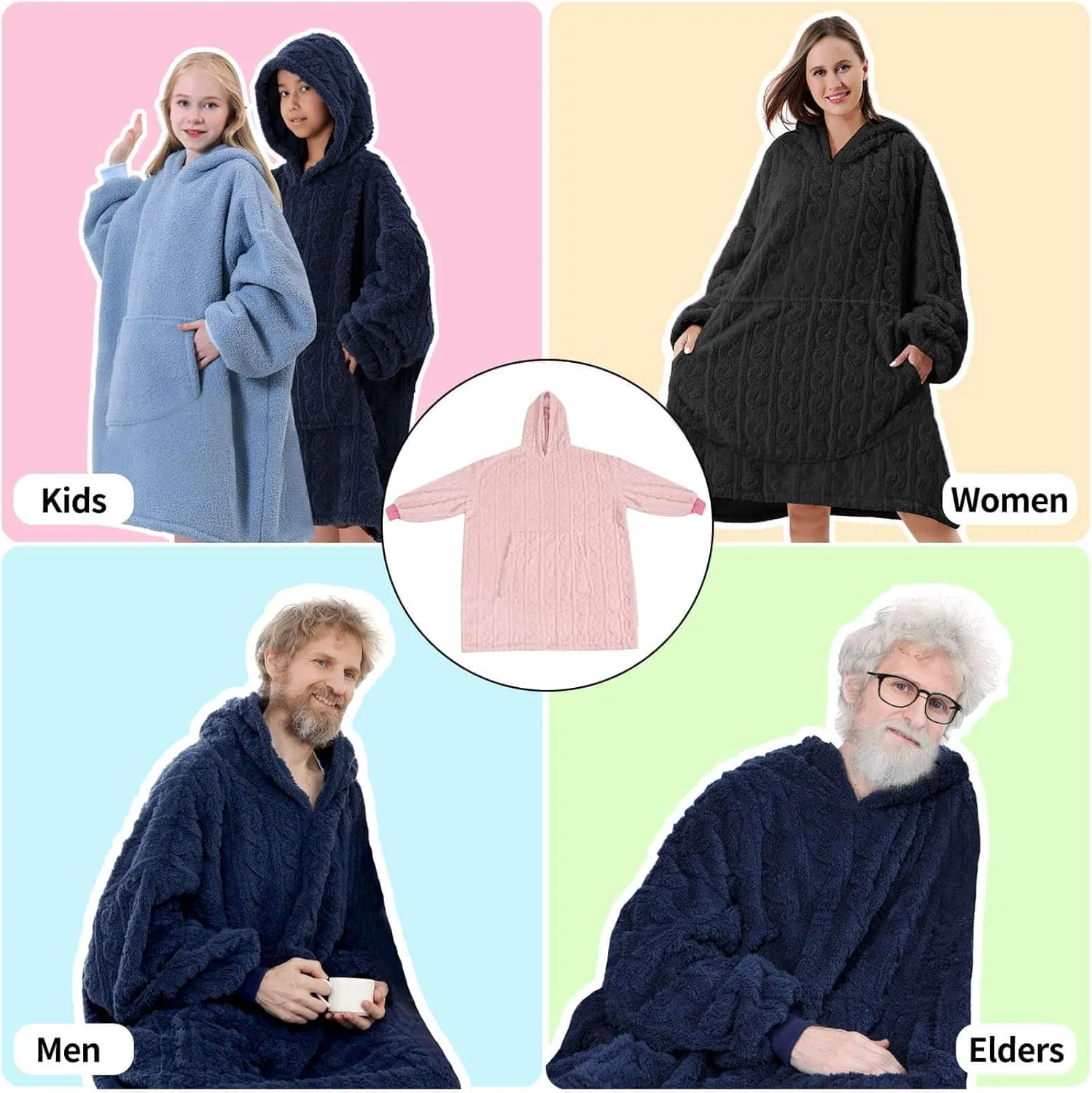 FestiCorp Oversized Blanket Hoodie for Adults - Extra Long Wearable Sweatshirt with Giant Sleeve, Hood and Pocket