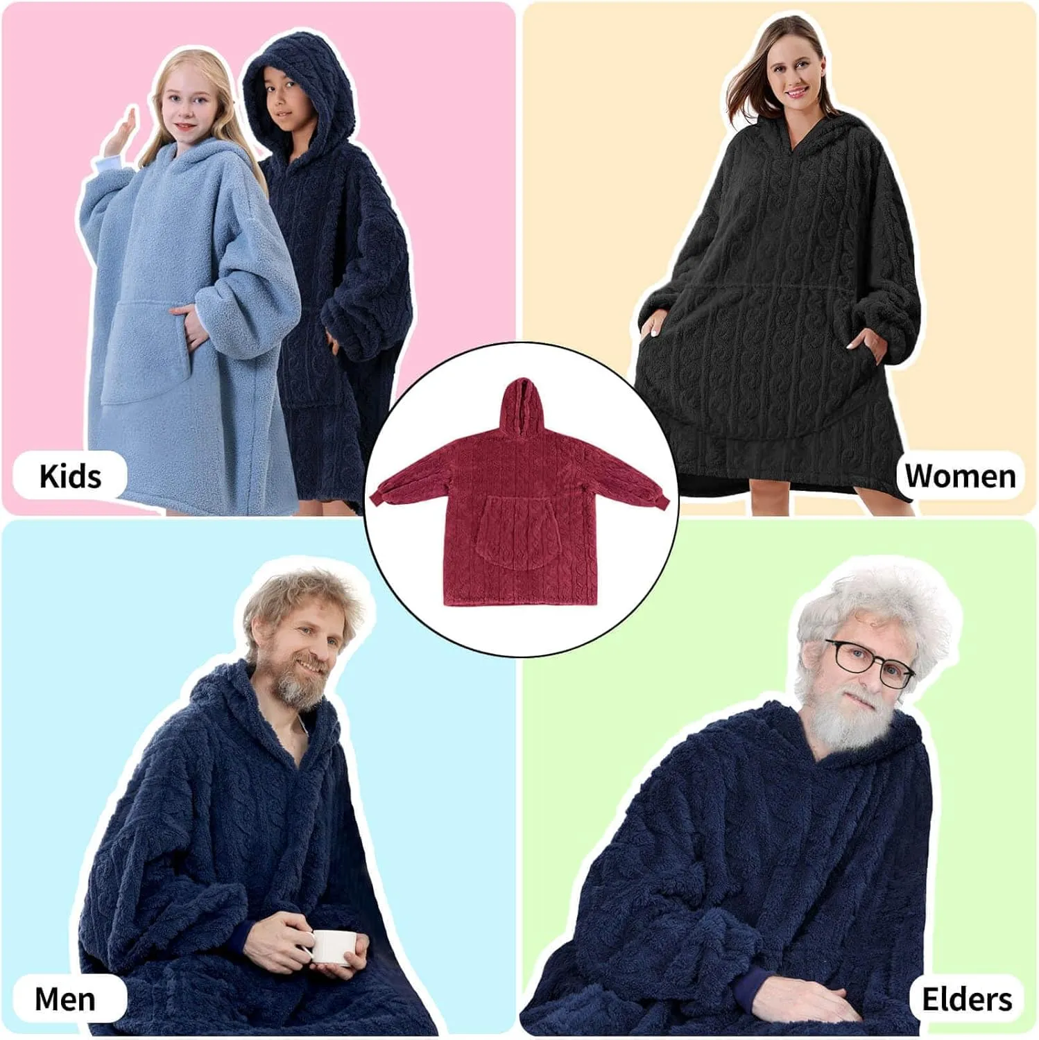 FestiCorp Oversized Blanket Hoodie for Adults - Extra Long Wearable Sweatshirt with Giant Sleeve, Hood and Pocket