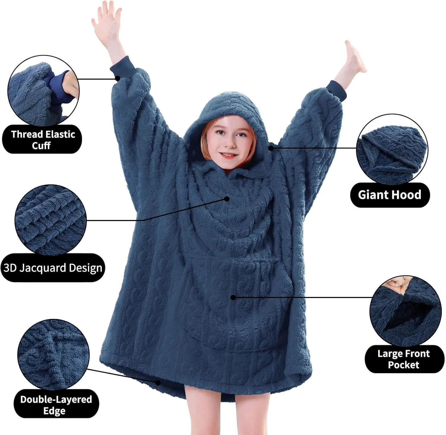 FestiCorp Oversized Blanket Hoodie for Adults - Extra Long Wearable Sweatshirt with Giant Sleeve, Hood and Pocket