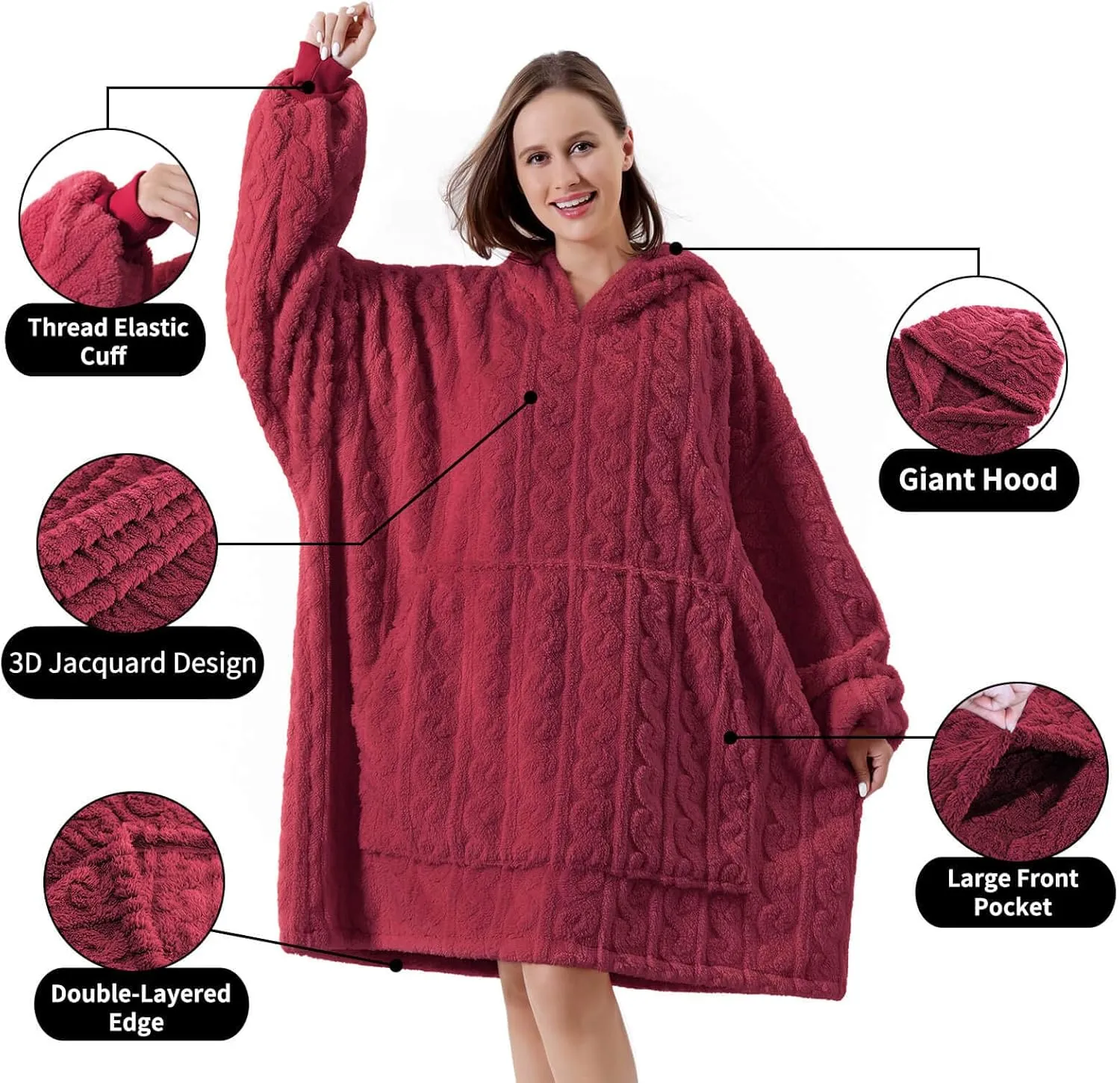 FestiCorp Oversized Blanket Hoodie for Adults - Extra Long Wearable Sweatshirt with Giant Sleeve, Hood and Pocket