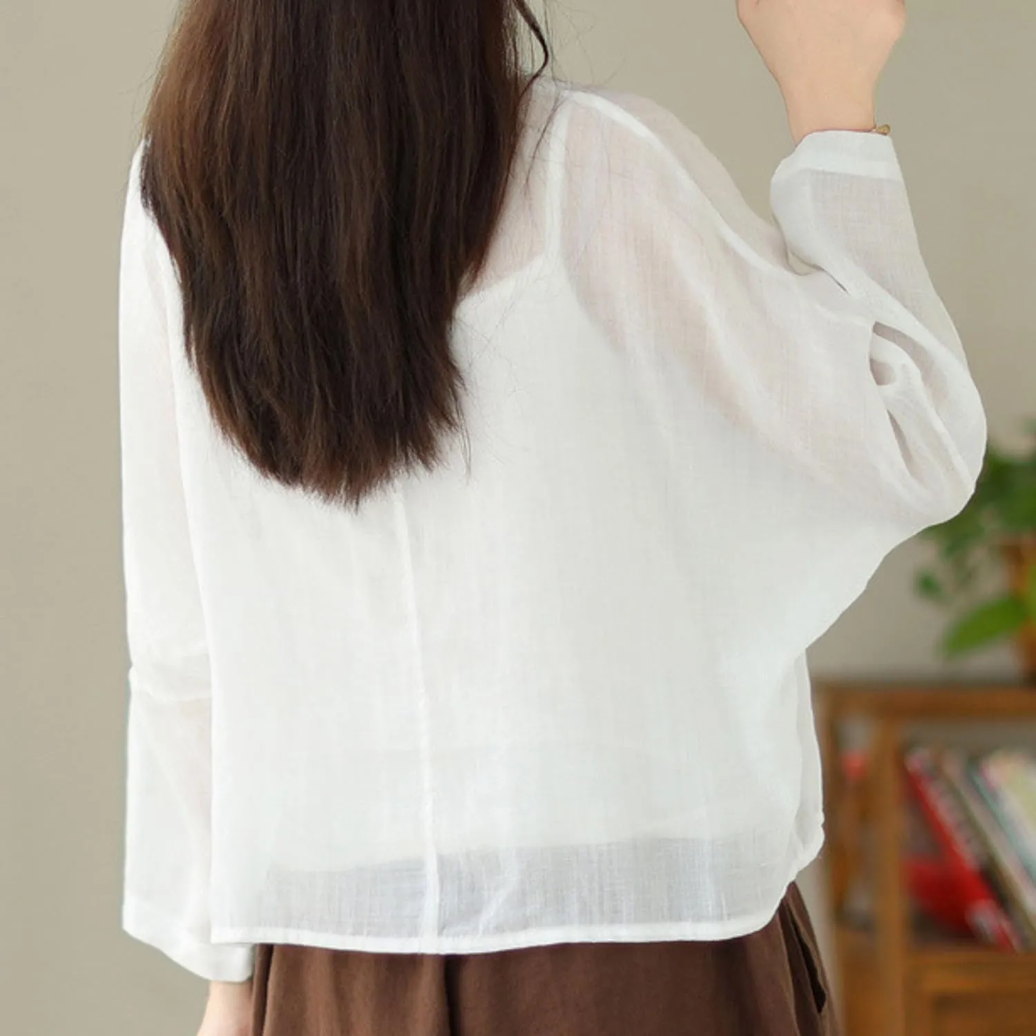 FindThy Womens Tie Front Shrug Casual Sheer Linen V-Neck Long Sleeve Lightweight Oversized Bolero Cardigan