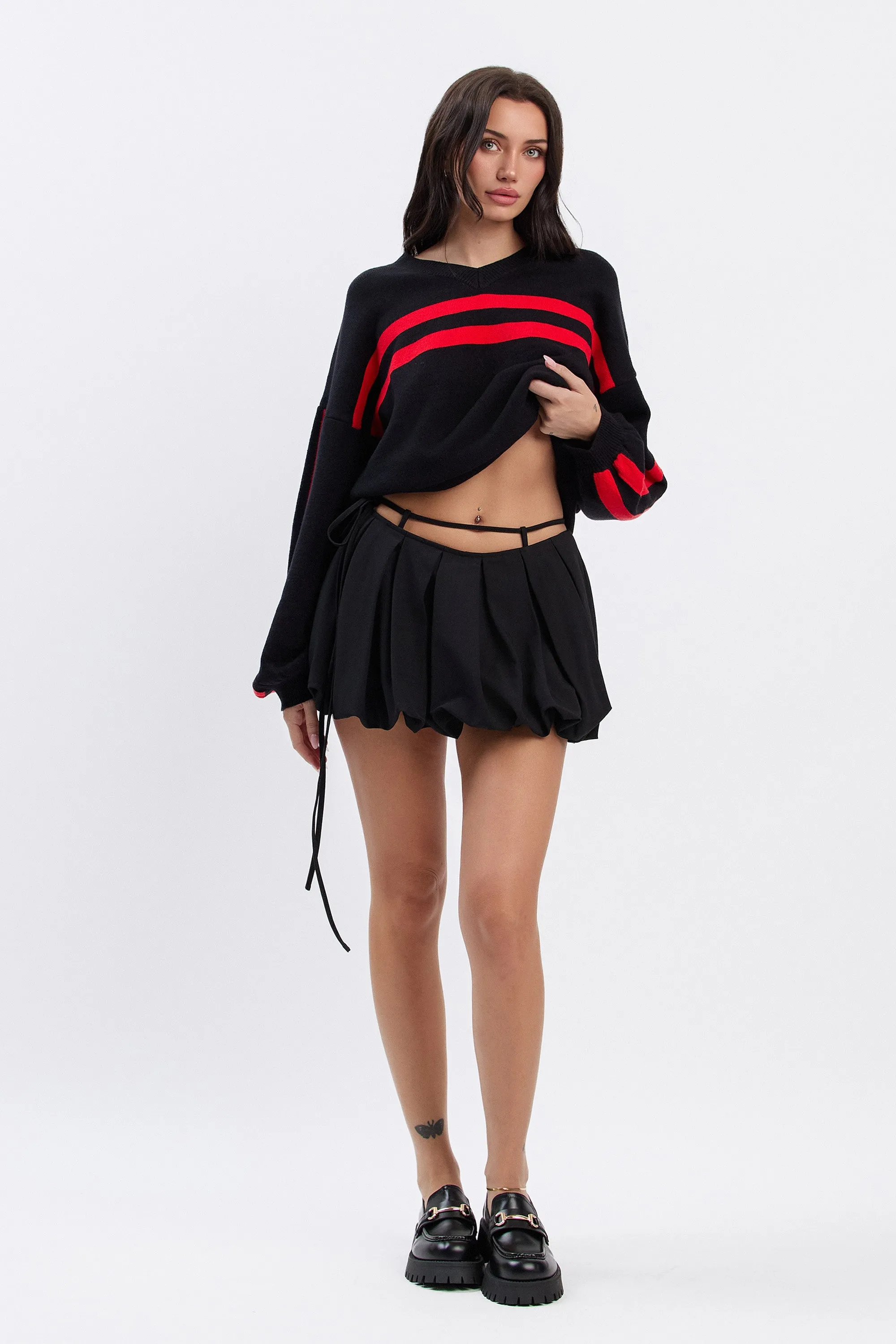 FIORE PLEATED BUBBLE SKORT - BLACK