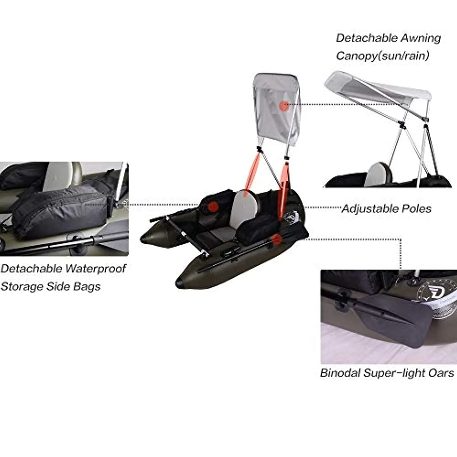 Fishing Inflatable Tube Boat with Detachable Seat and Awning Canopy Water Inflatable Rafts