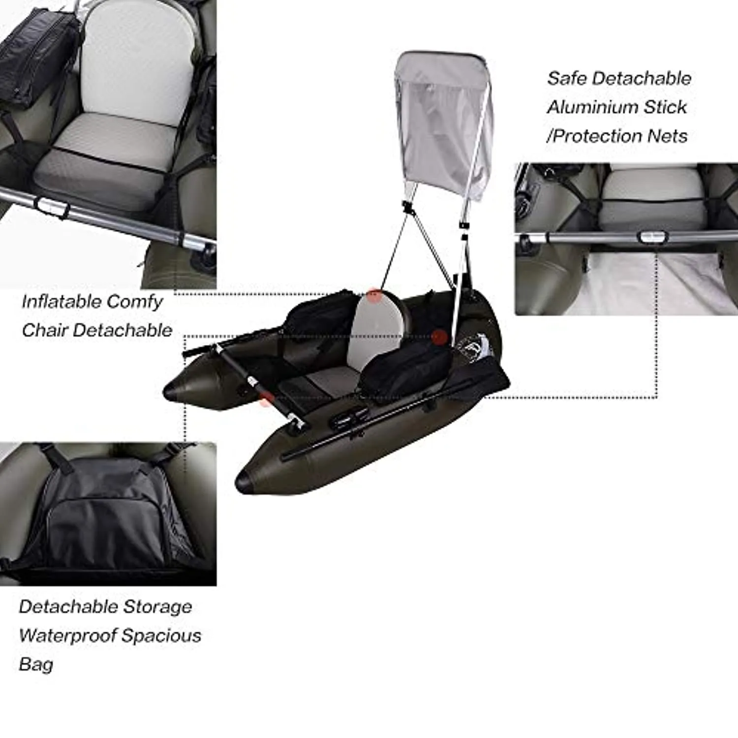 Fishing Inflatable Tube Boat with Detachable Seat and Awning Canopy Water Inflatable Rafts