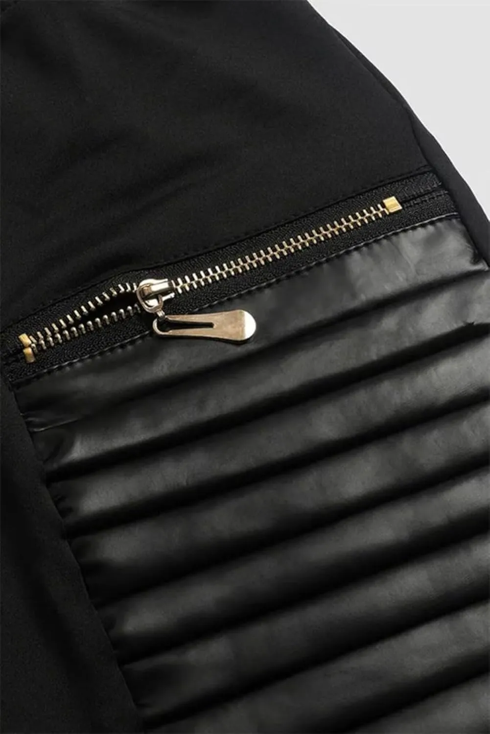 Flamingals Faux Leather Mid Waisted Tummy Control Motorcycle Leggings for Women Stretchy with Pockets Patch Zip