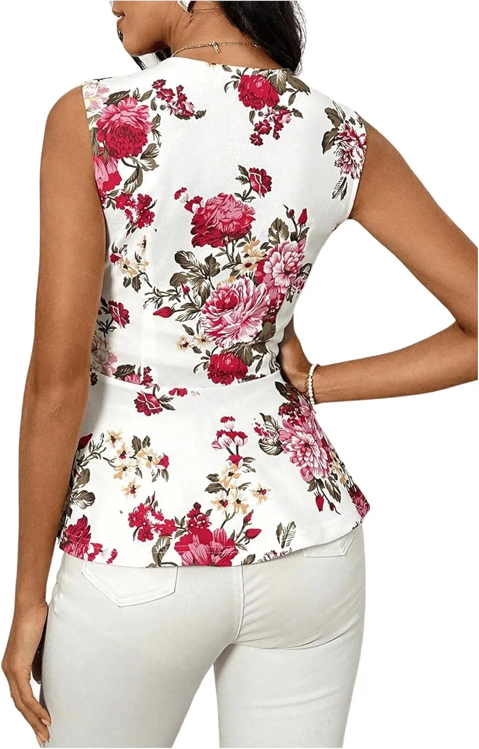 Floerns Women's Square Neck Peplum Tank Top Sleeveless Ruffle Hem Solid Elegant Tops