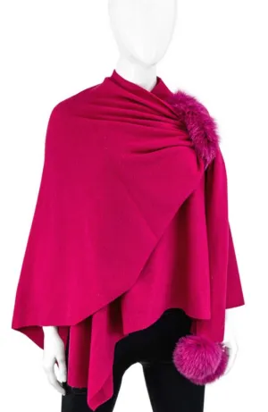 Fuchsia Knit Wrap Fox Poms