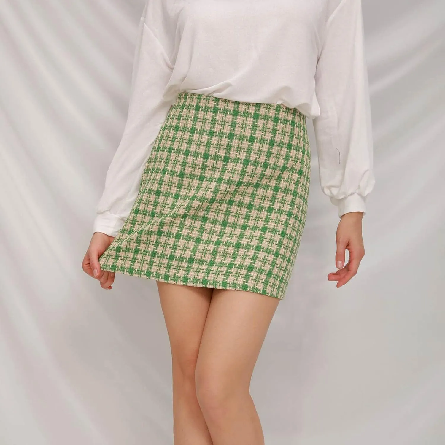 FZYLQY Women's High Waisted Houndstooth Skirts Colorblock Trendy Tight Warp Skirts Spring Summer Tweed Casual Short Skirt