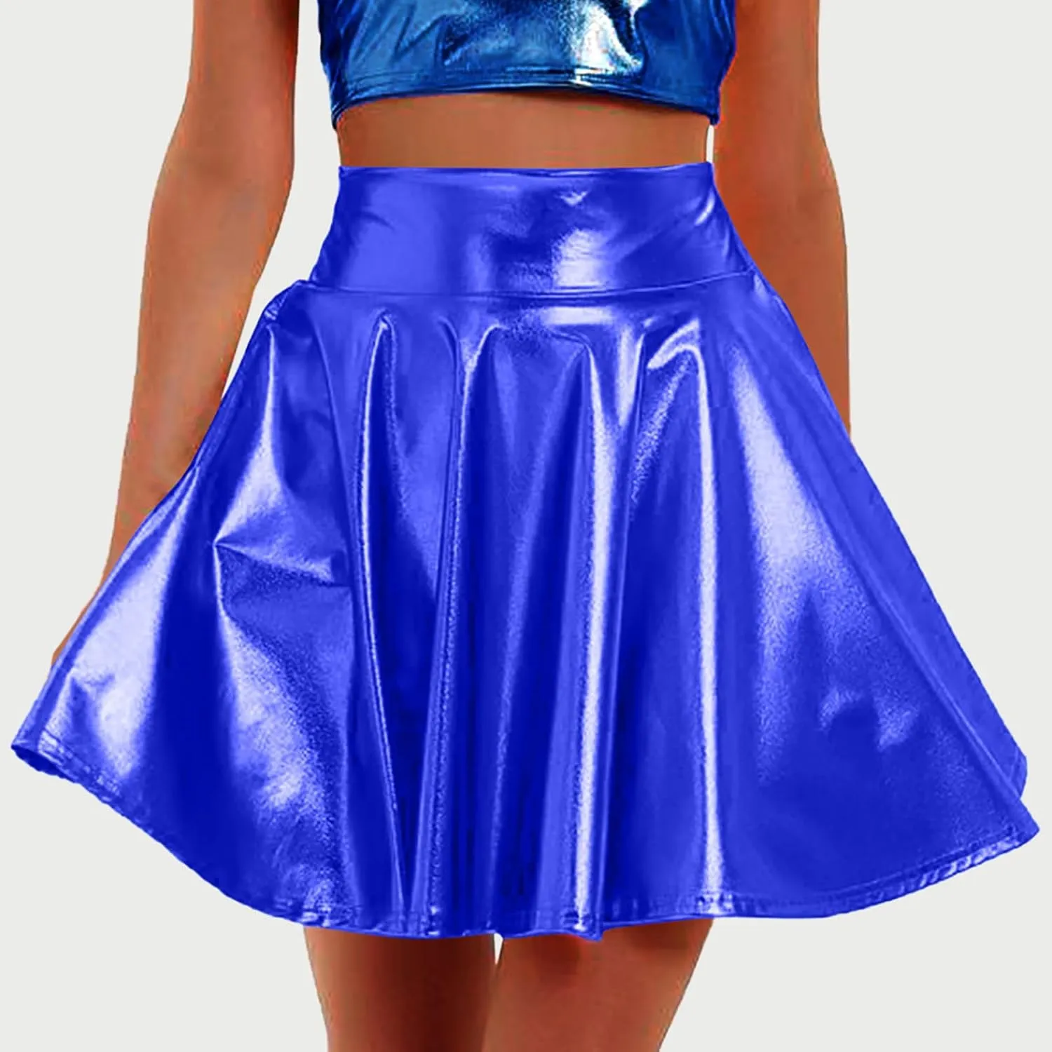FZYLQY Women's Metallic Skirt High Waisted Holographic Pleated Skirt Sexy Ballet Dance Disco Skater Skirt Party Clubwear