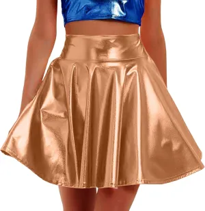 FZYLQY Women's Metallic Skirt High Waisted Holographic Pleated Skirt Sexy Ballet Dance Disco Skater Skirt Party Clubwear